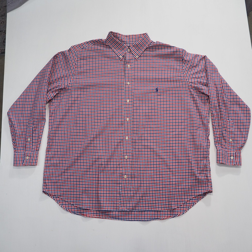 Ralph Lauren Shirt Mens 2XB Red Blue Gingham Check Big Tall Stretch Performance